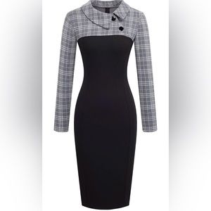 Retro Chic Colorblock Lapel Knee Length Dress - S